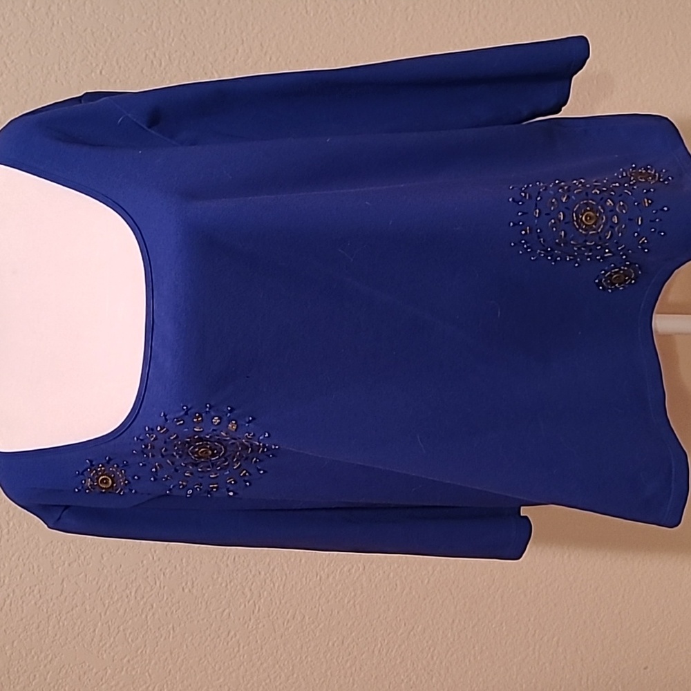 LARA Womans Blue Sequined Top Size 1X